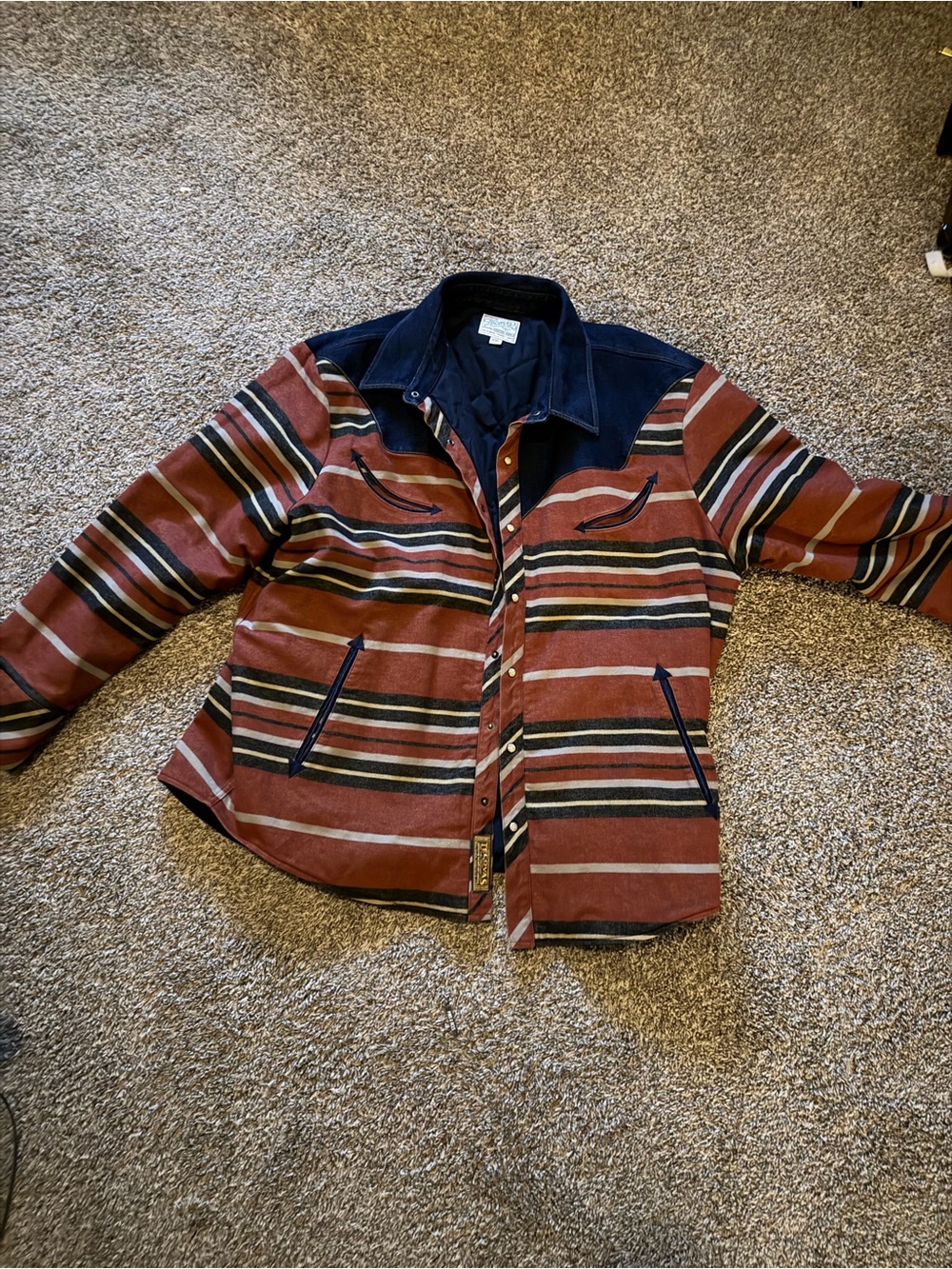 Tecovas Striped Rust and Navy Western Shirt Jacket quilted